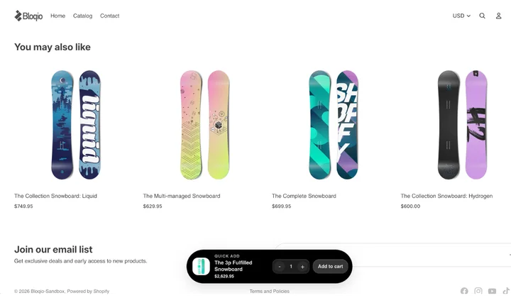 Sticky add-to-cart Hermes en escritorio con barra inferior de compra.