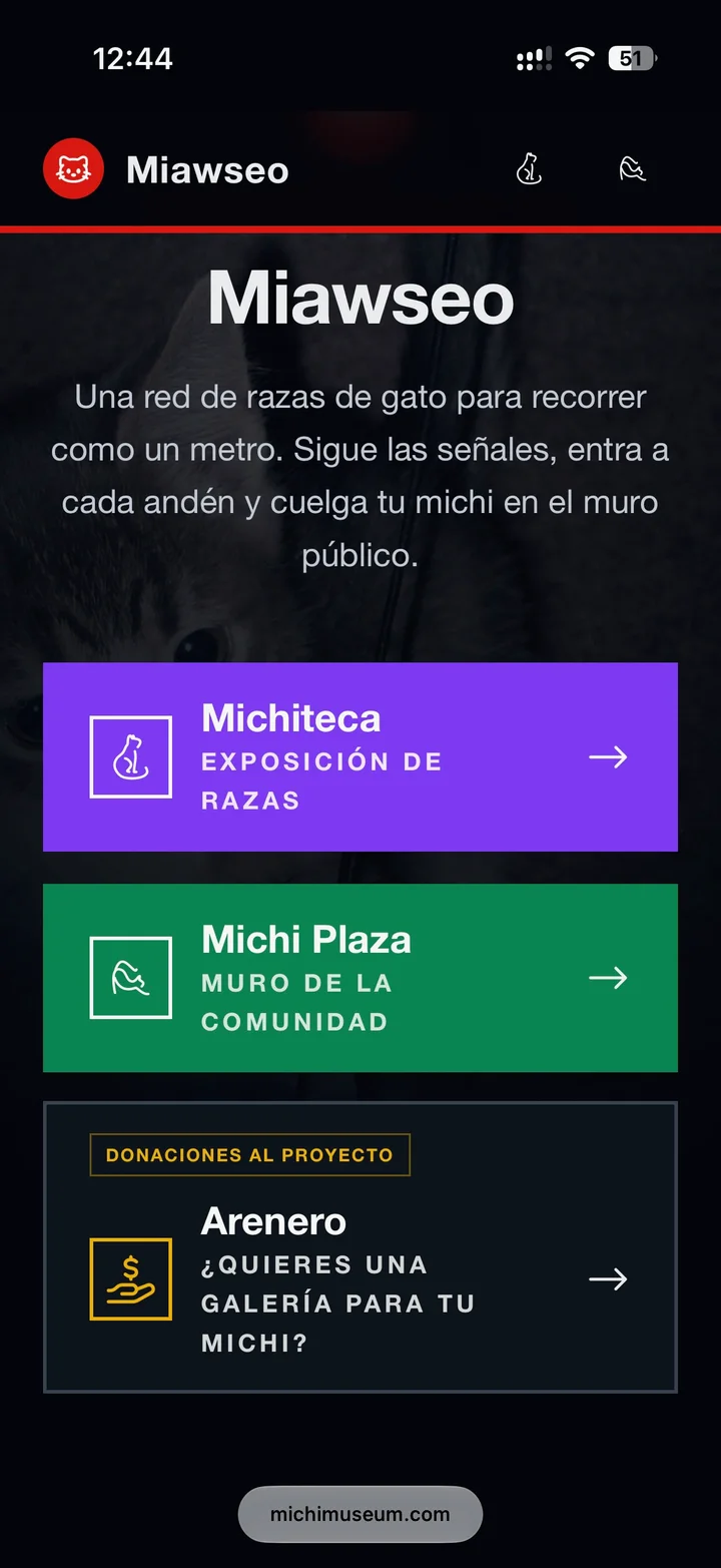 Portada con las líneas de la red: Michiteca, Michi Plaza y Arenero.