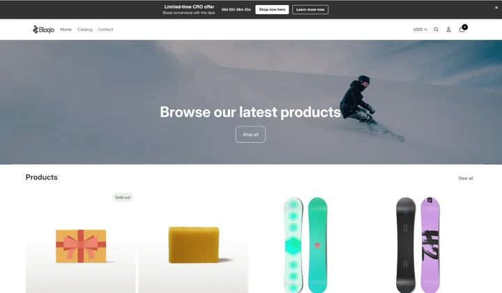 Top bar Prometeo con contador de urgencia sobre storefront de demo.