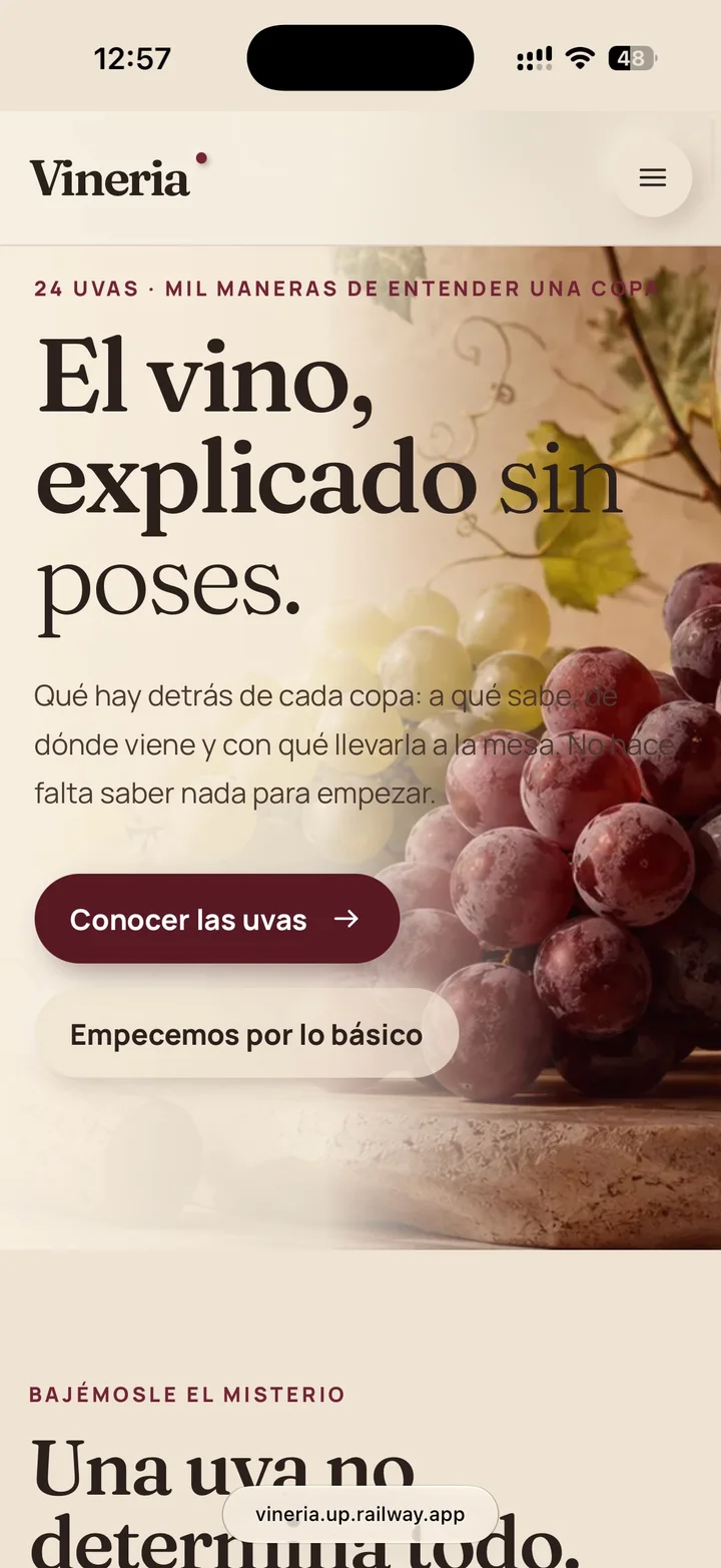 Hero con El vino, explicado sin poses, y dos rutas de entrada.